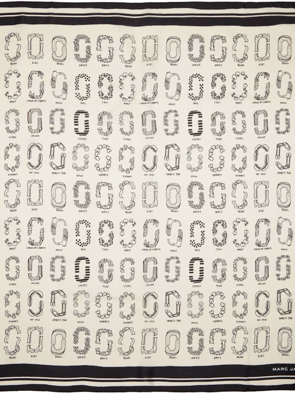 Marc Jacobs Cream and Black Printed Silk Scarf - NYC Motif